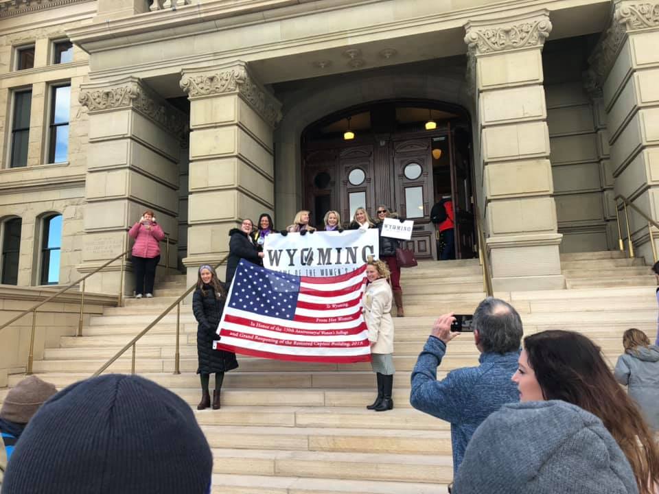 Women's Suffrage Anniversary March ending at the Wyoming State Capitol