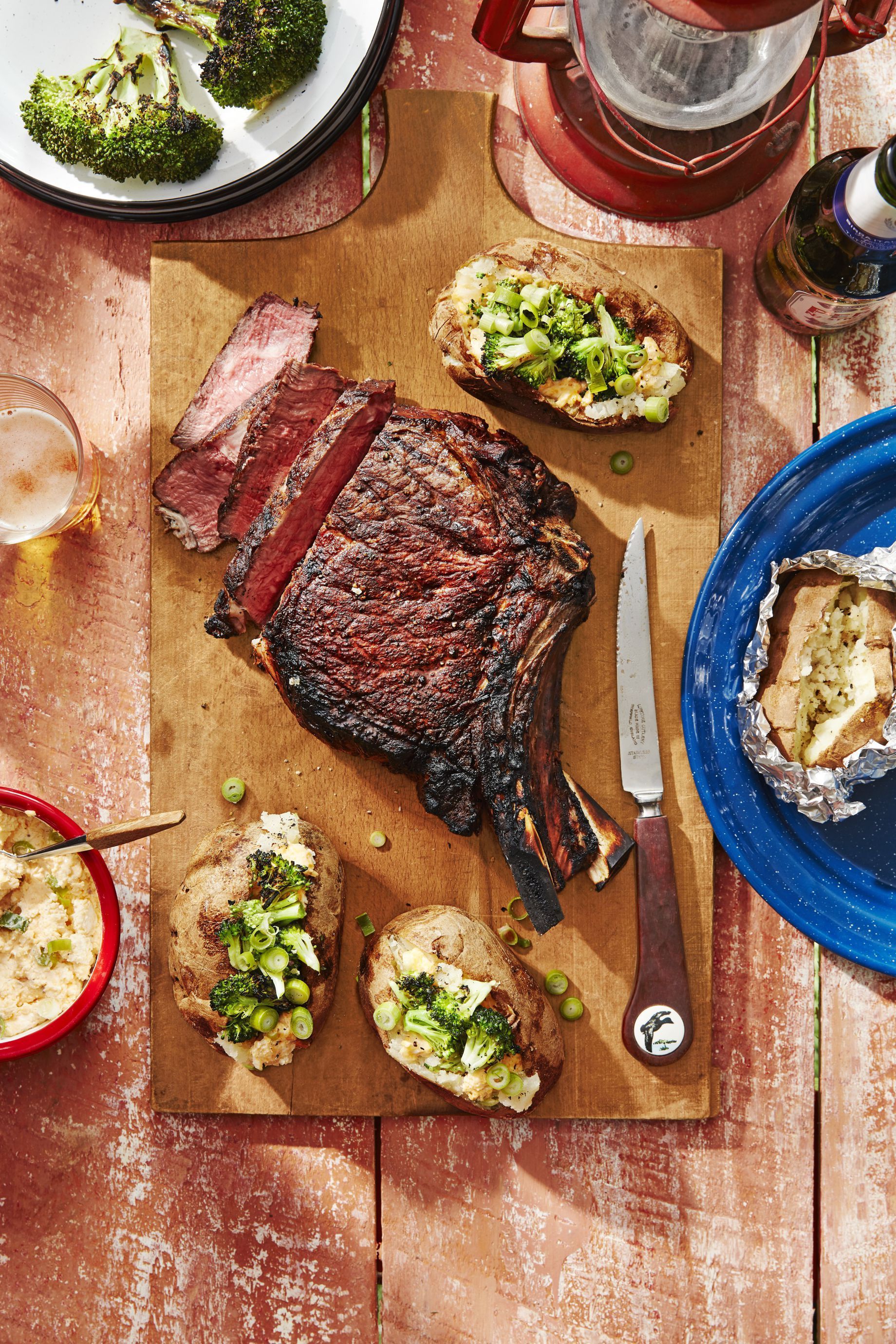 Yee-Haw!! Cowboy Steaks and Potatoes with Broccoli and Cheddar-Scallion Spread Recipe